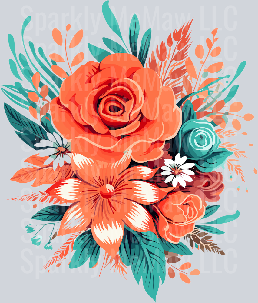 8 Teal and Coral Clip Art UV DTF Decal