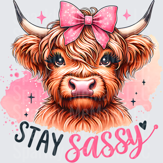 Highland Cow with Pink Bow Stay Sassy UV DTF Decal