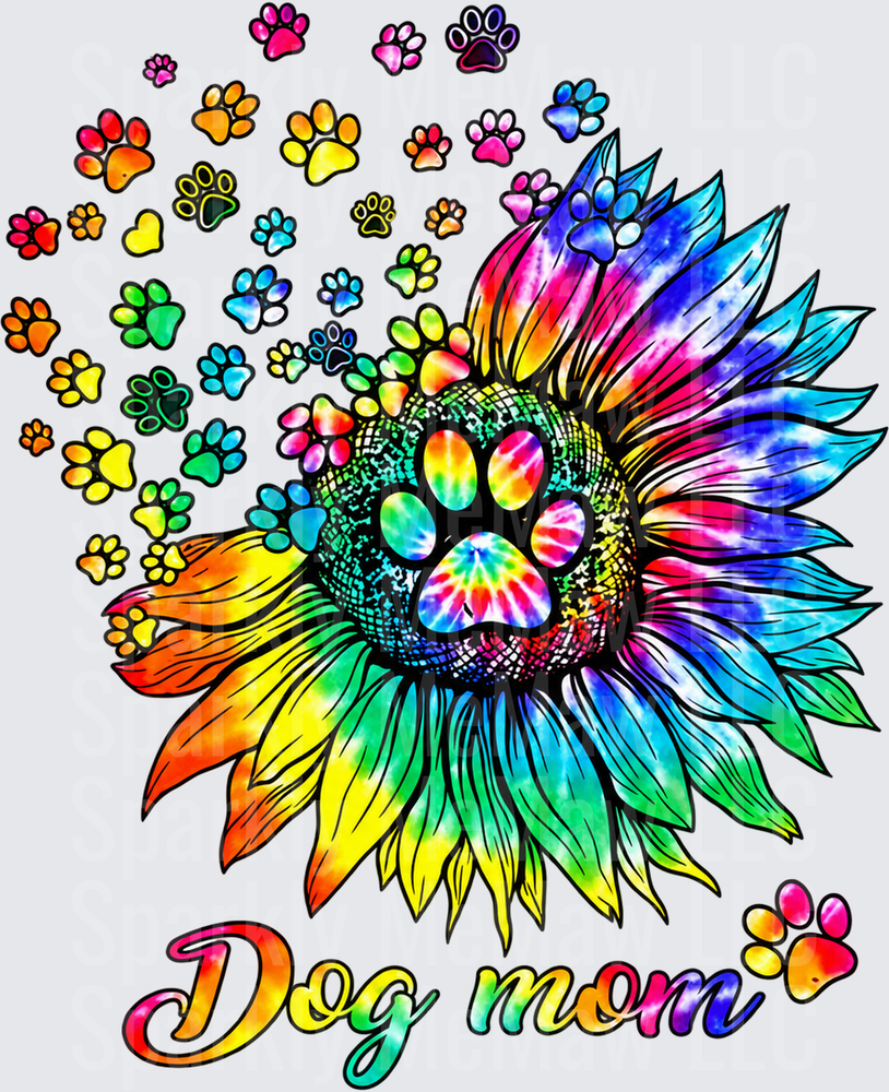 Tie Dye Dog Mom Sunflower UV DTF DECAL (HARD SMOOTH SURFACE)