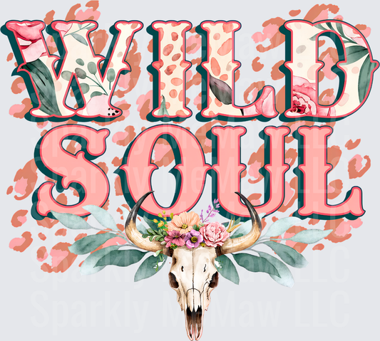 Wild Soul Boho Bull Skull Floral Leopard Print Western DTF Transfer for Fabrics