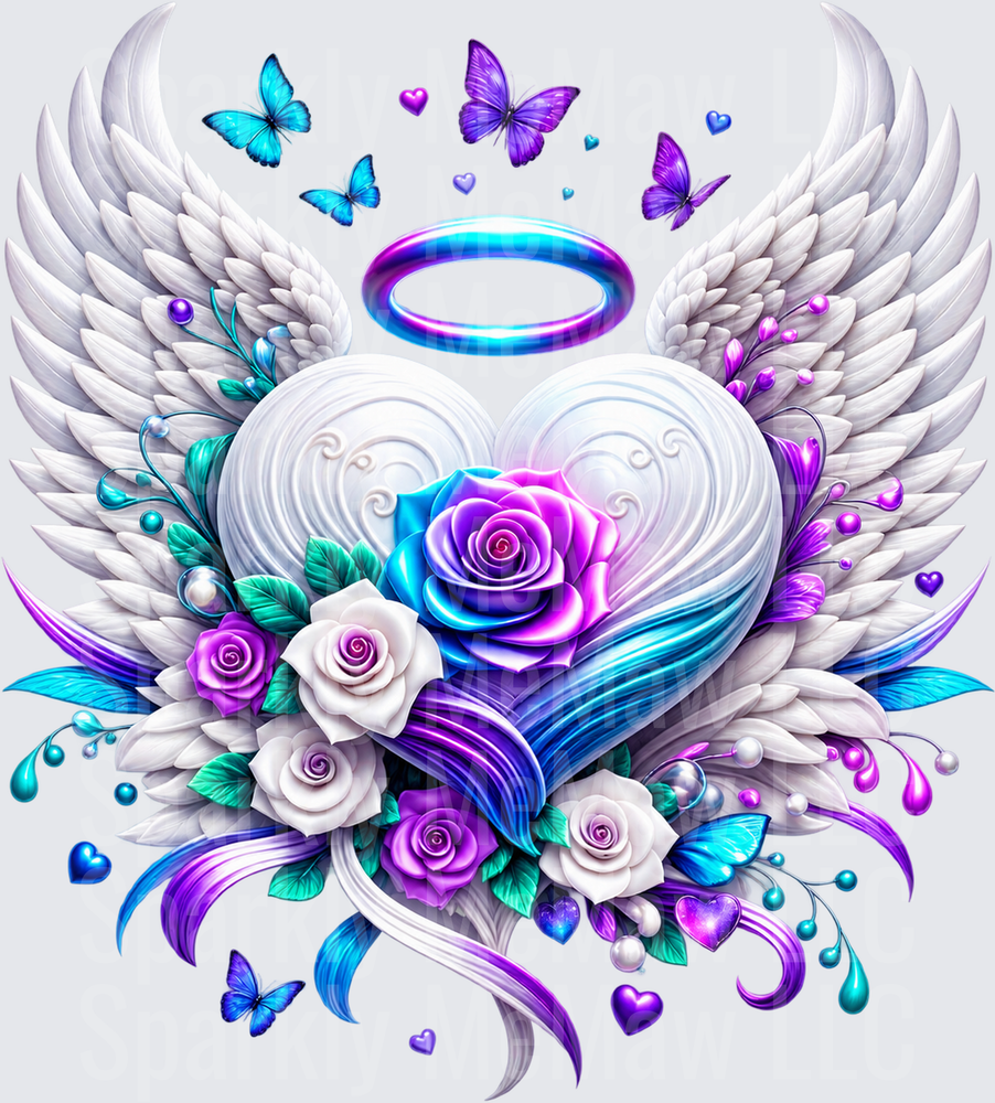 Angel Heart Wings Roses UV DTF Decal