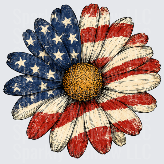 American Flag Patriotic Daisy Flower Vintage Distressed UV DTF Decal