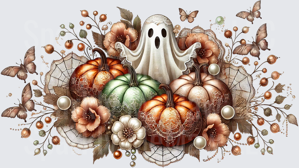Boho Ghost Pumpkin Floral Halloween is a UV DTF 16 OZ Wrap