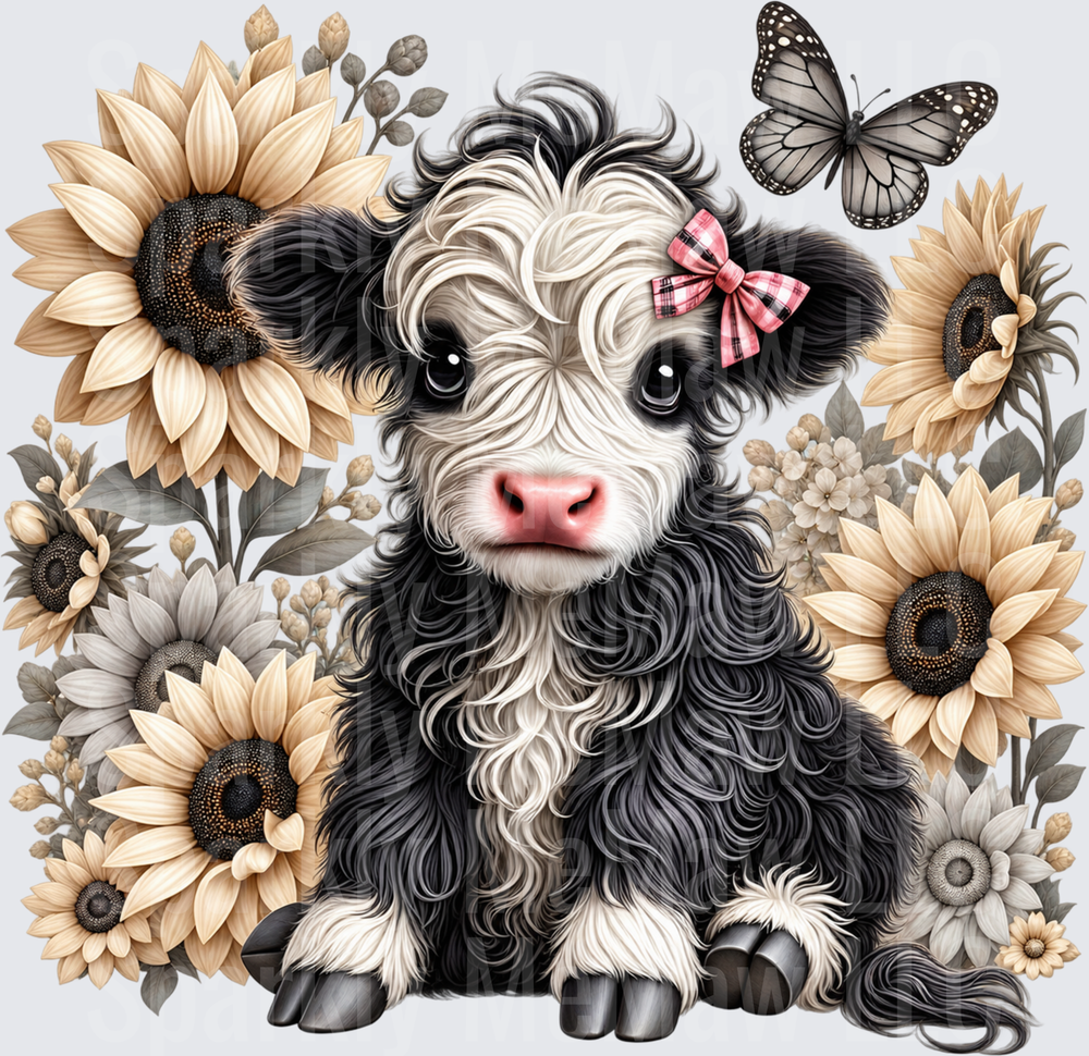 Fluffy Baby Cow Floral is a UV DTF DECAL (HARD SMOOTH SURFACE)