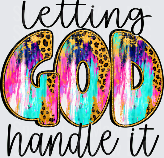 Letting God Handle It Leopard Print Colorful Brushstroke Bold Letters uv dtf decal