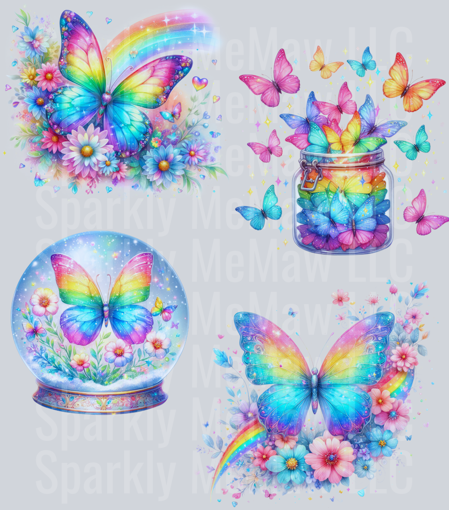 Rainbow. Butterfly UV DTF Element Sheet
