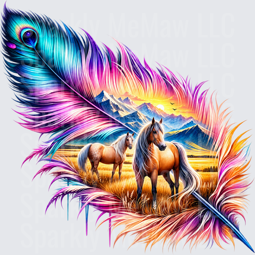 Horses Peacock Feather UV DTF Decal