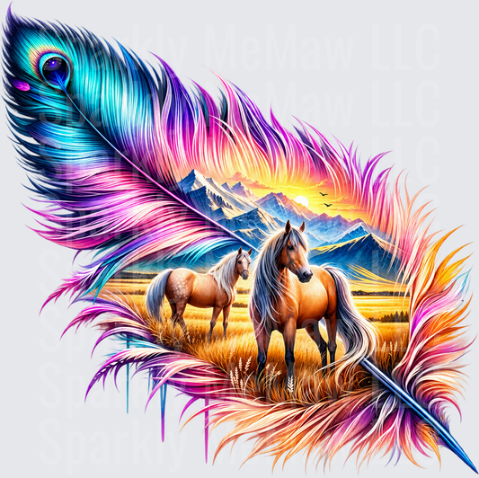 Horses Peacock Feather UV DTF Decal