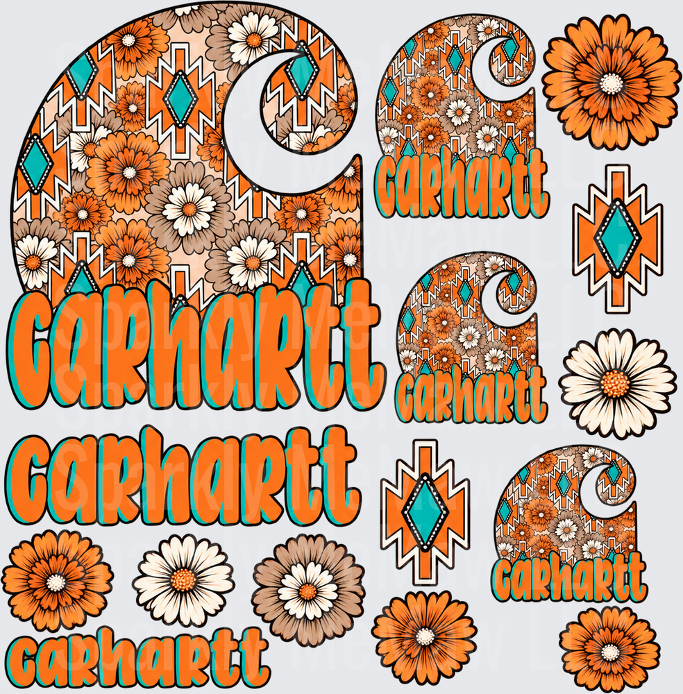 Carhartt Floral Aztec Logo Sheet this is a 10 inch cut and stick UV Decal Sheet