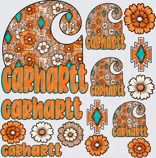 Carhartt Floral Aztec Logo Sheet this is a 10 inch cut and stick UV Decal Sheet