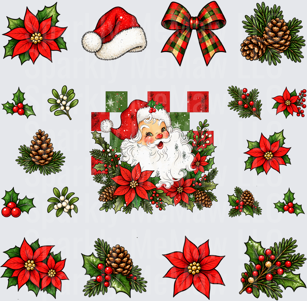 Vintage Santa Christmas Elements this is a 10 inch cut and stick UV Decal Sheet
