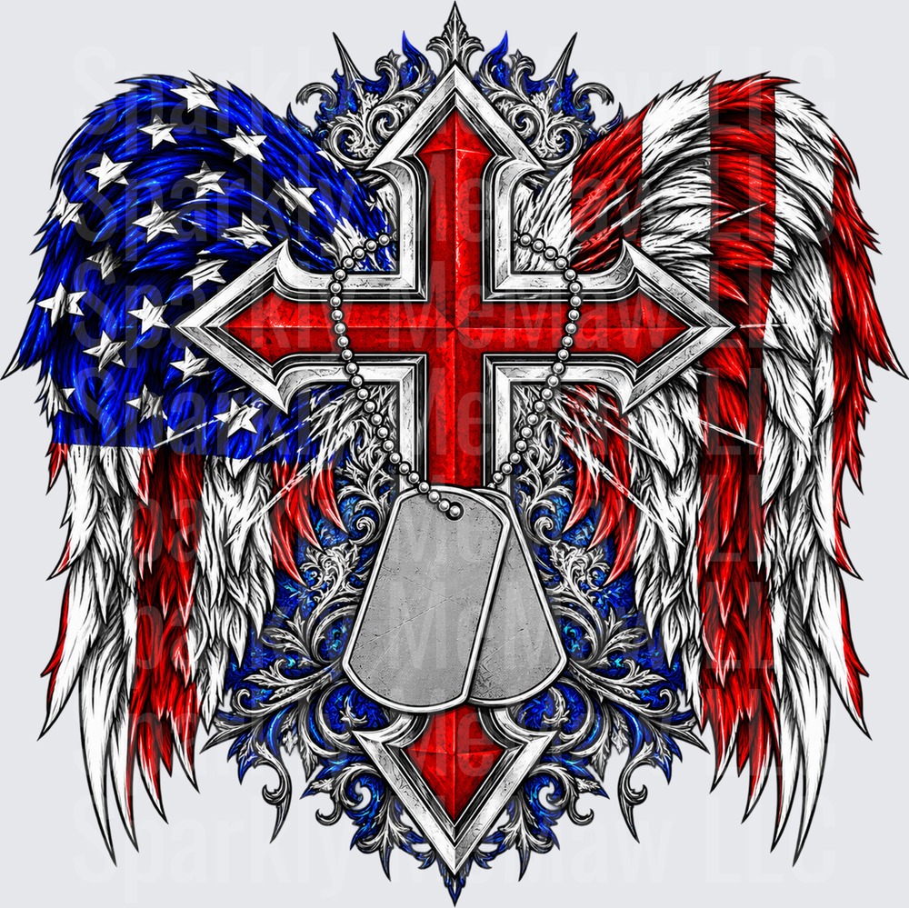 Patriotic Cross Wings Dog Tags UV DTF Decal