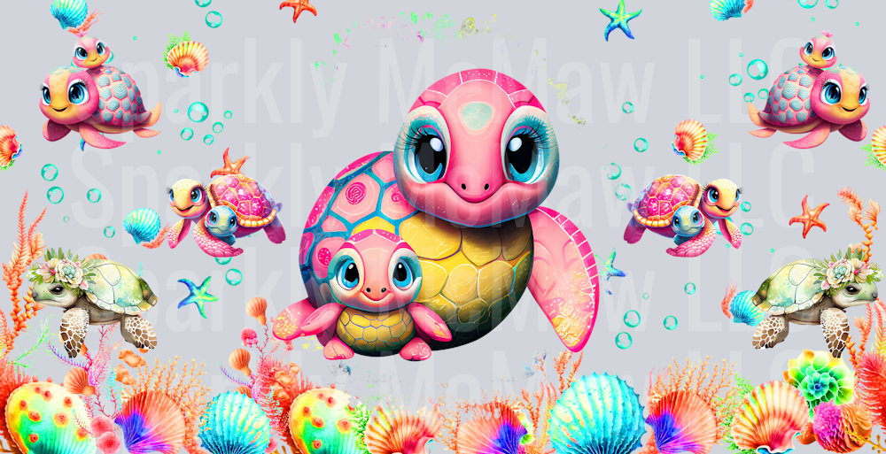 Pink mom and baby turtle UV DTF 16 oz Wrap