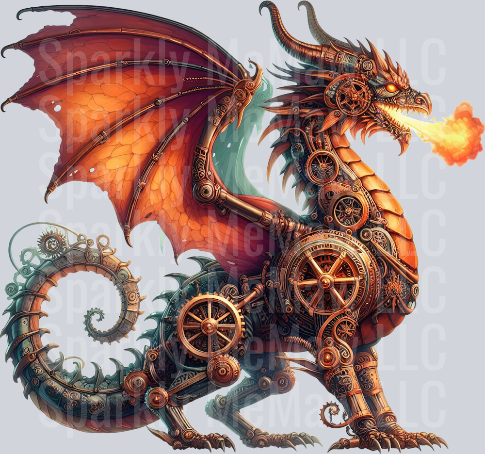 52 Steampunk Dragon UV DTF Clip Art Decal