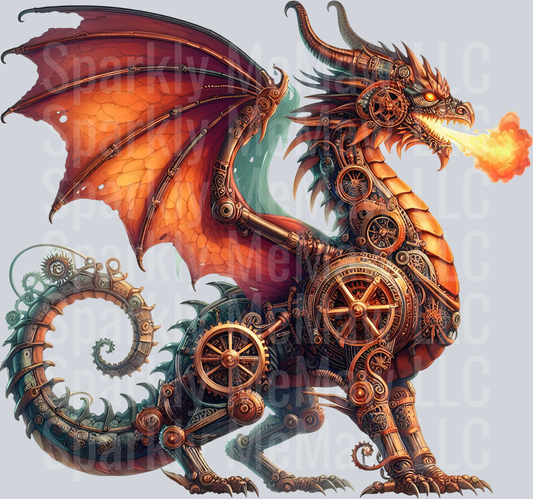 52 Steampunk Dragon UV DTF Clip Art Decal