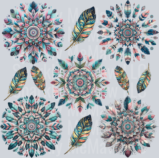 Feather Mandala 10x10 UV DTF Element Sheet
