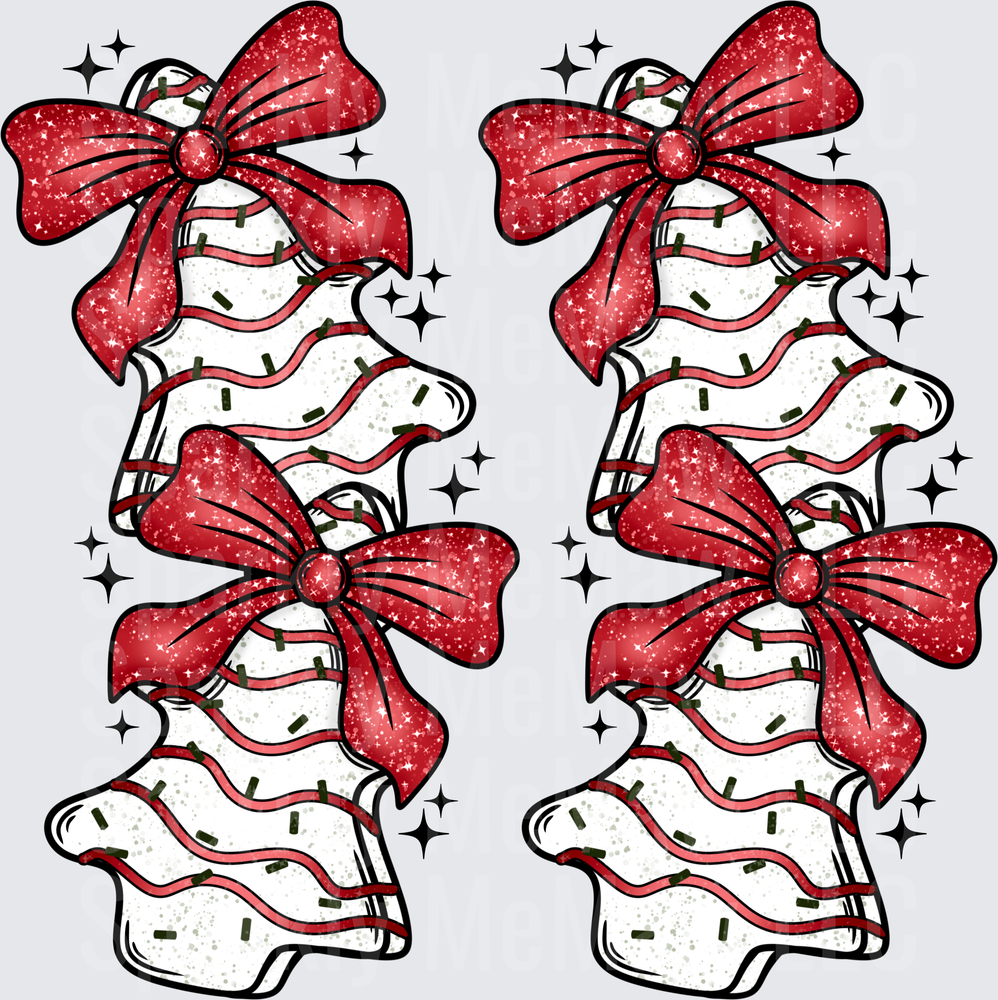 Glittery Red Bow Christmas Bell Cookies with Sprinkles DTF Transfer (Fabrics)