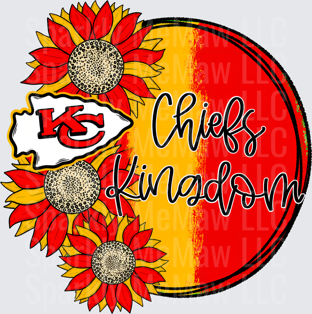 Kansas City Chiefs Kingdom Sunflowers Red Gold Grunge Circle DTF Transfer for Fabrics