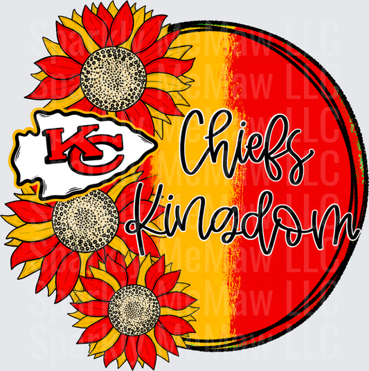 Kansas City Chiefs Kingdom Sunflowers Red Gold Grunge Circle DTF Transfer for Fabrics