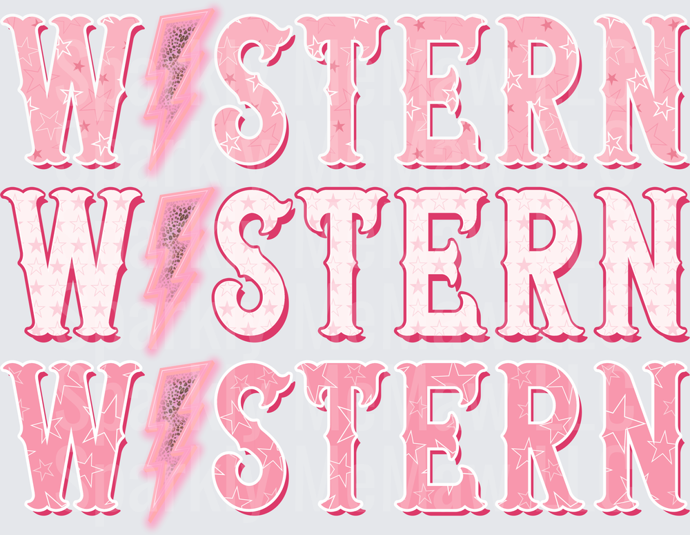 UV DTF Decal Pink Western Lightning Bolt Star Patterned Varsity Letter Design Triple Repeat