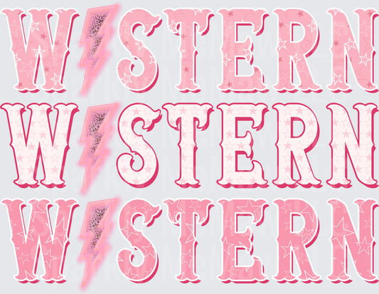 UV DTF Decal Pink Western Lightning Bolt Star Patterned Varsity Letter Design Triple Repeat