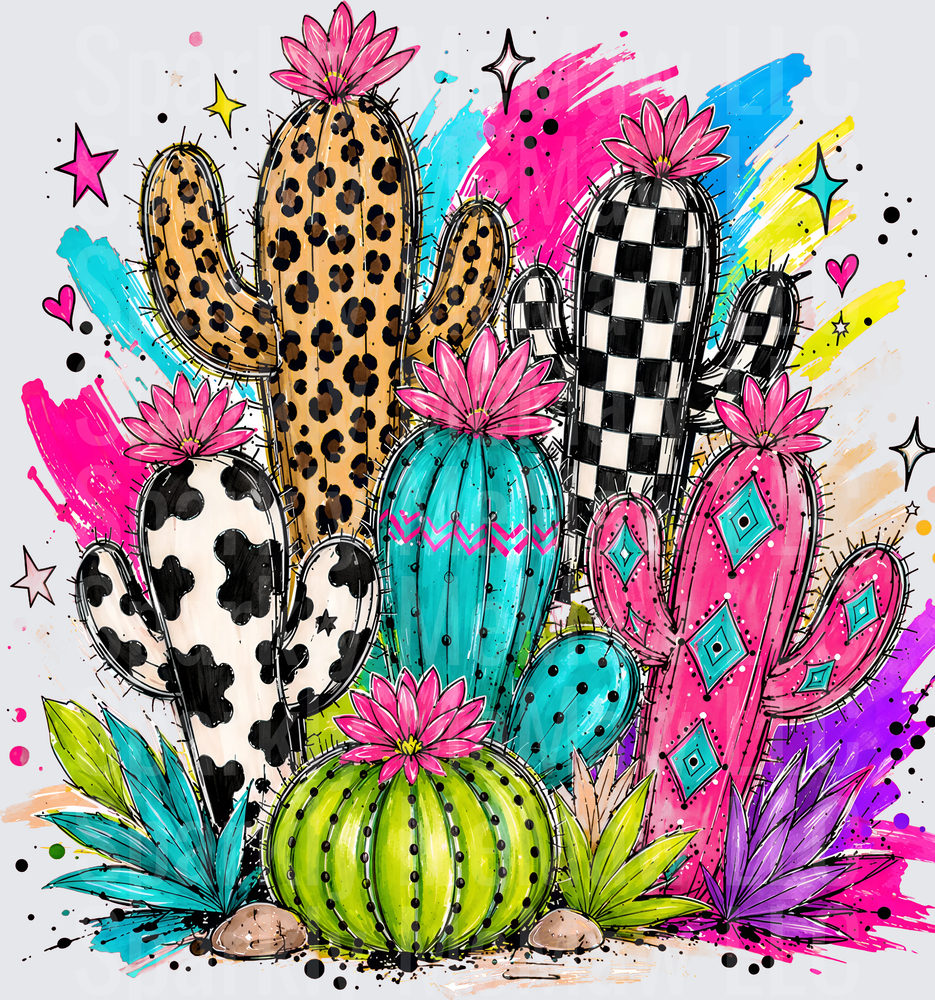 Boho Patterned Cactus Cluster DTF Transfer