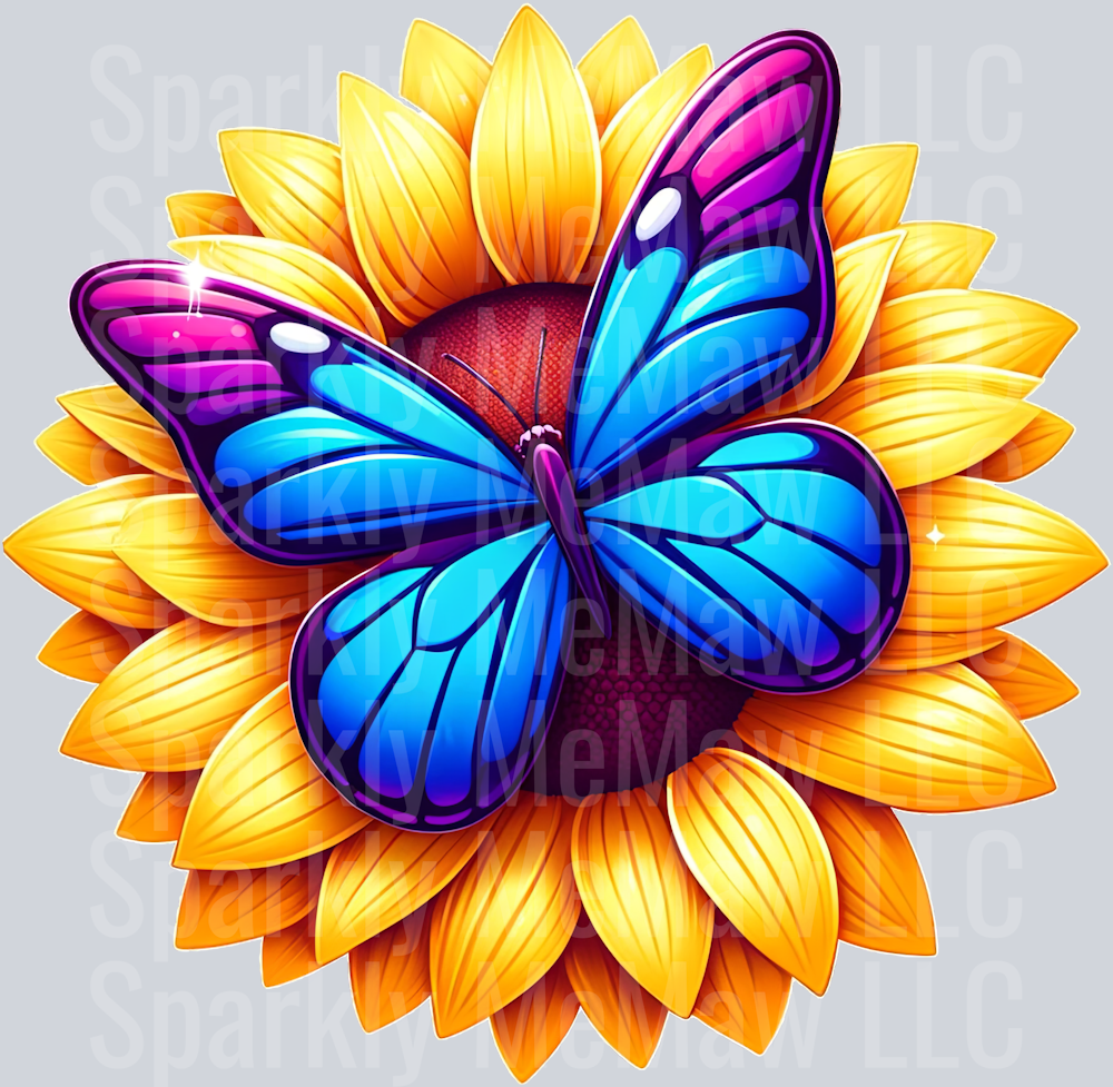 2 Sunflower Butterfly Clip Art UV DTF Decal