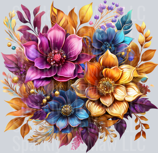 jewel tone floral clipart (130) UV DTF Decal