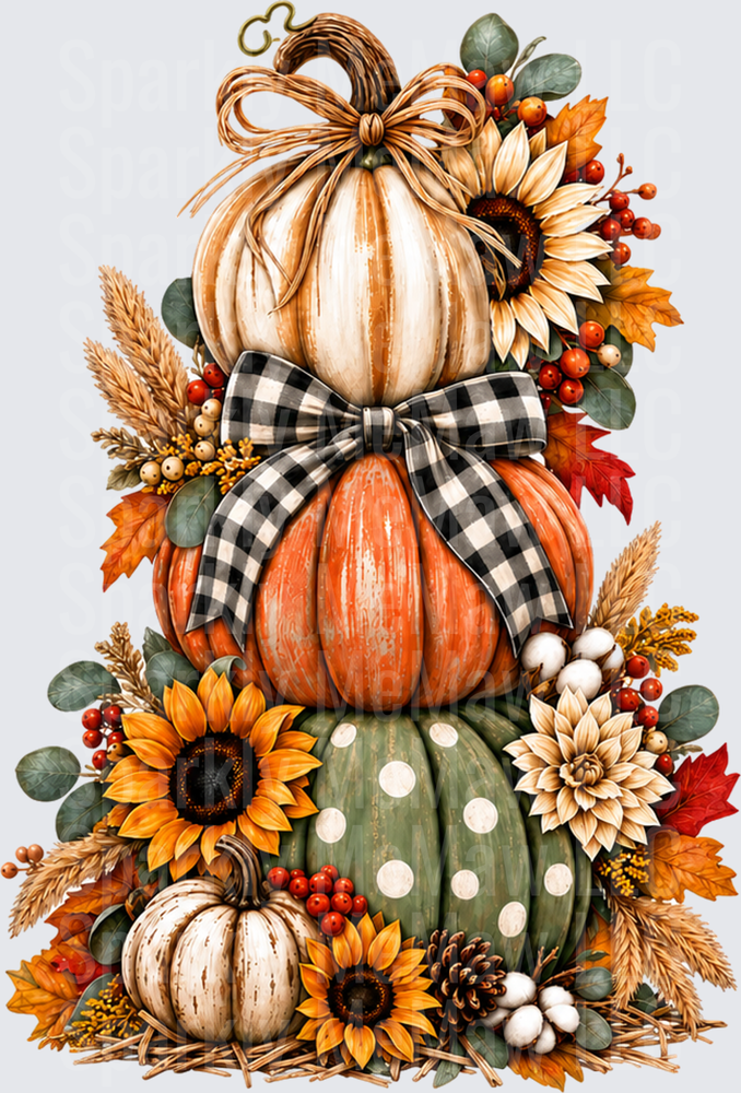 Stacked Fall Pumpkins Sunflowers is a UV DTF Decal