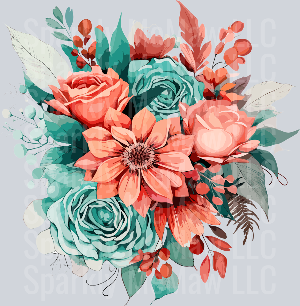 10 Teal and Coral Clip Art UV DTF Decal