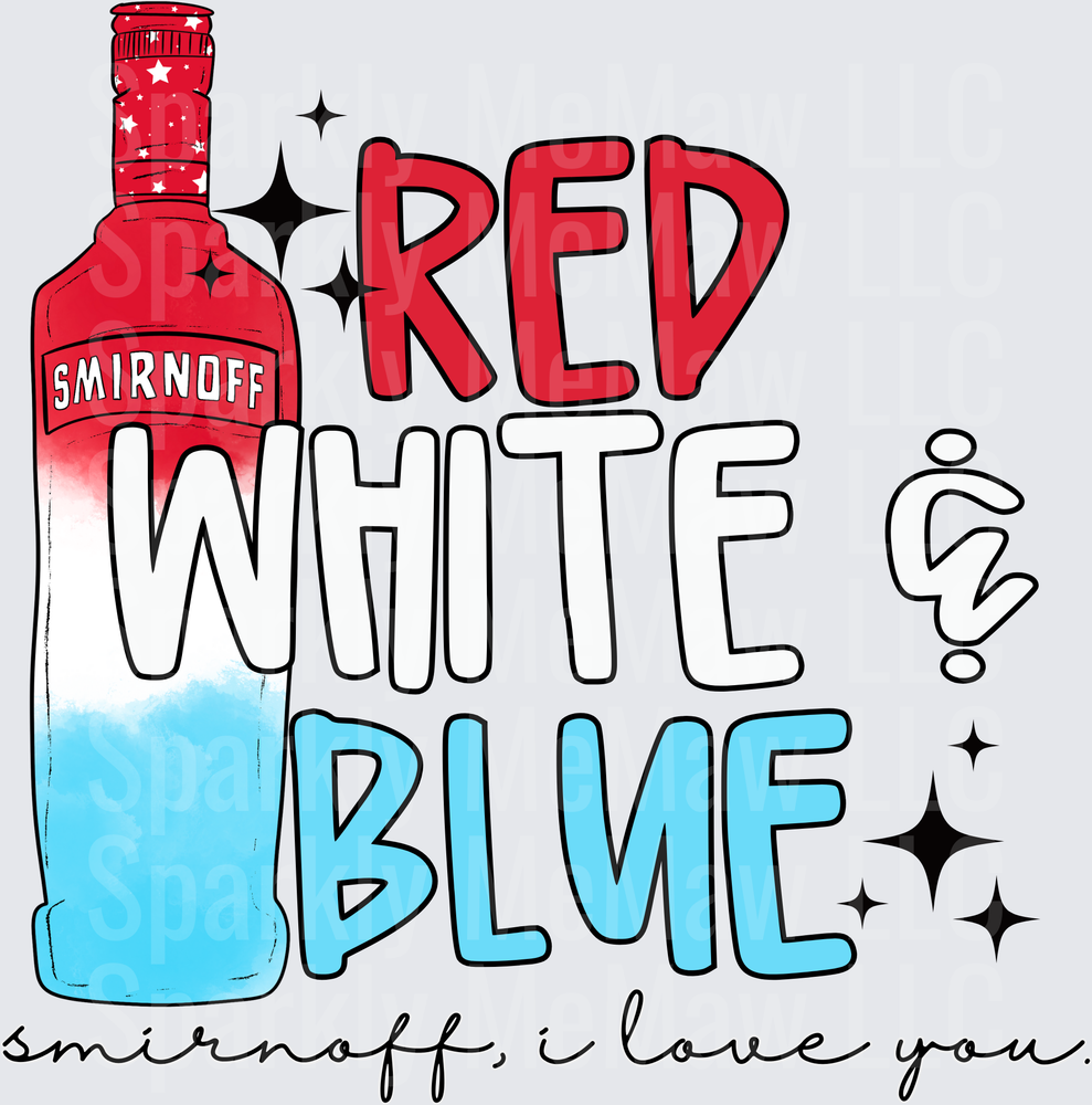 Red White Blue Smirnoff Patriotic Vodka Bottle Design UV DTF Decal