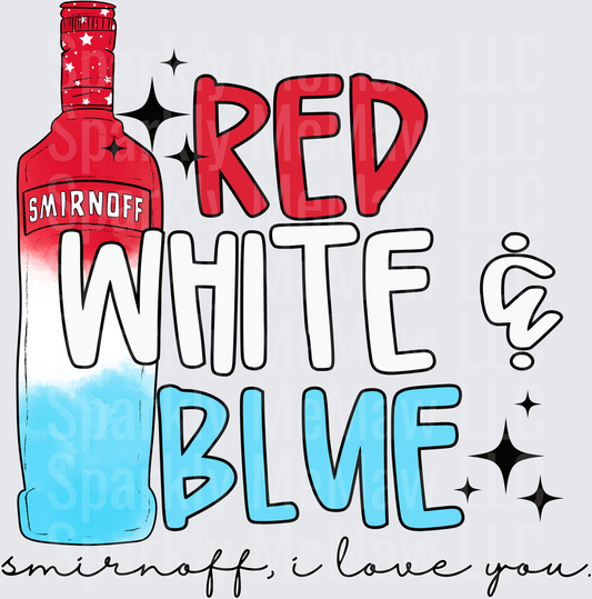 Red White Blue Smirnoff Patriotic Vodka Bottle Design UV DTF Decal