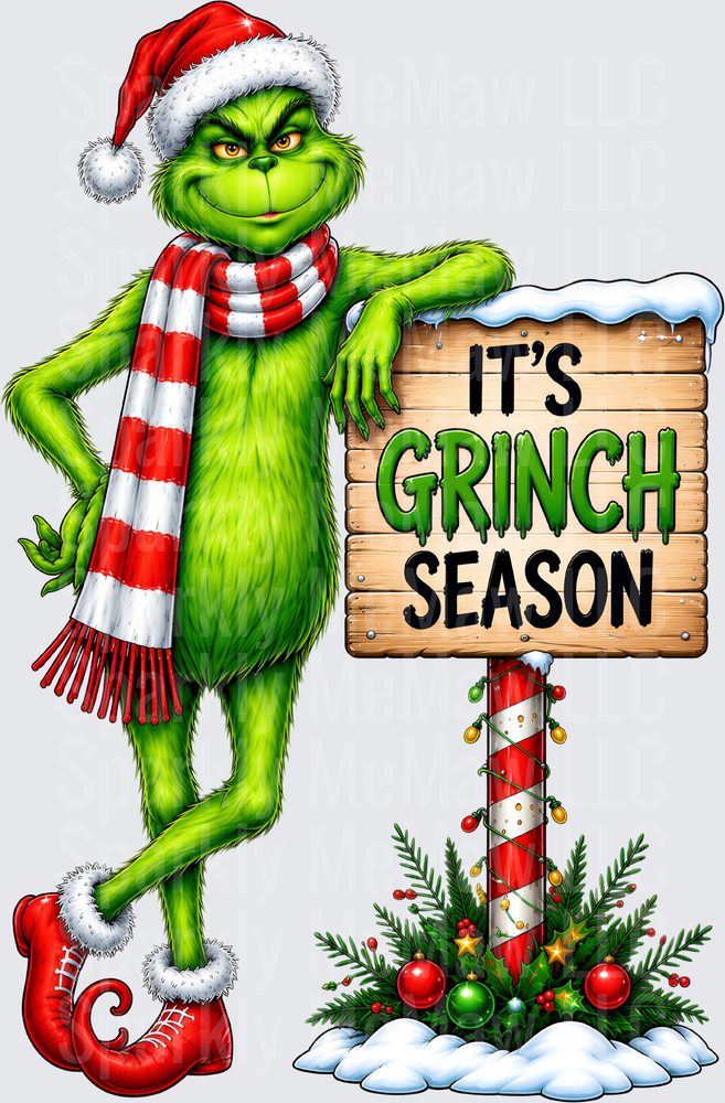 Grinch Season Holiday Sign UV DTF Decal