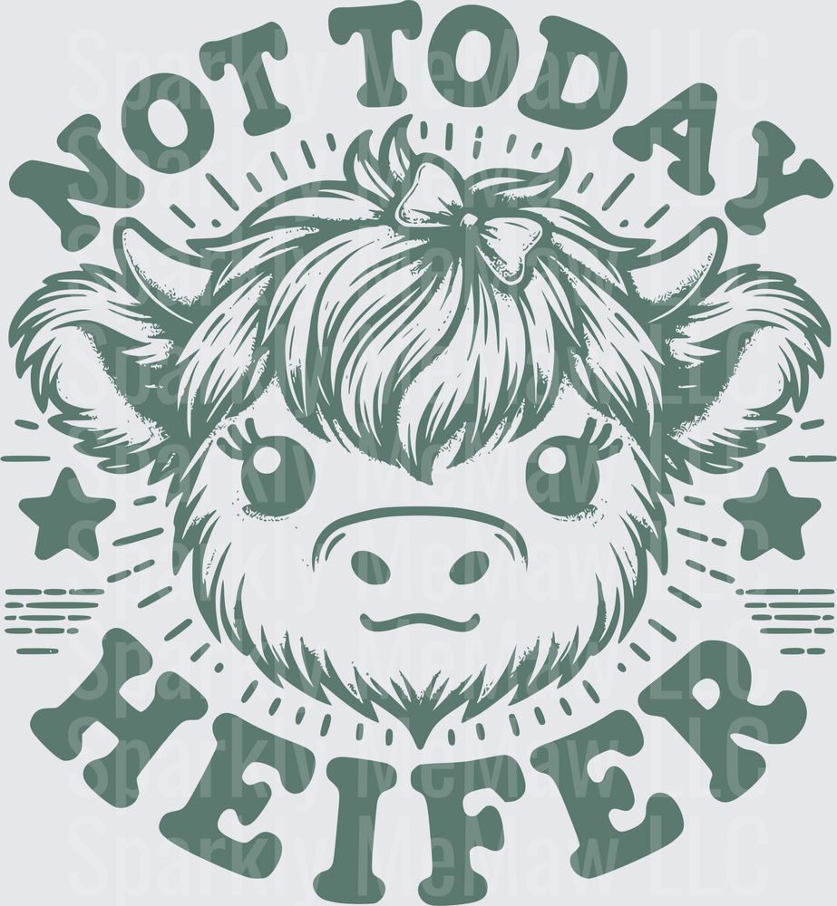 Not Today Heifer Highland Cow with Messy Bun and Sunburst UV DTF Decal