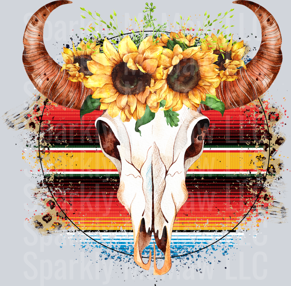 Serape Cow Skull UV DTF Decal