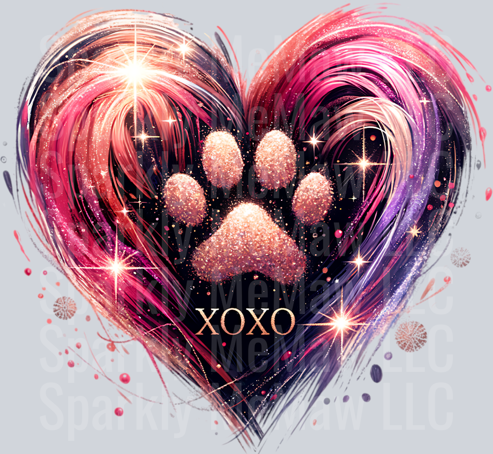 Heart Dog Paw Print UV DTF Decal