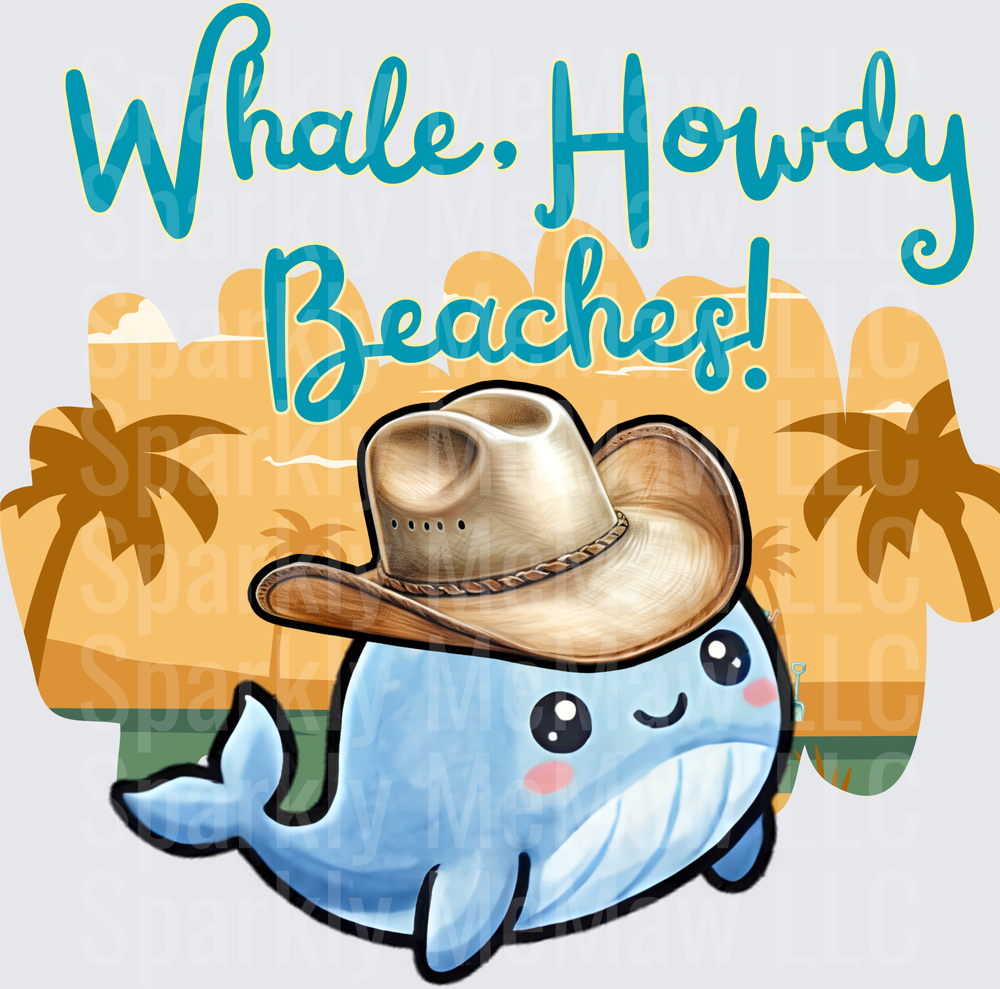 Whale Howdy Beaches Cute Cowboy Whale Beach Pun Design