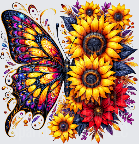Butterfly Sunflower Bouquet UV DTF Decal