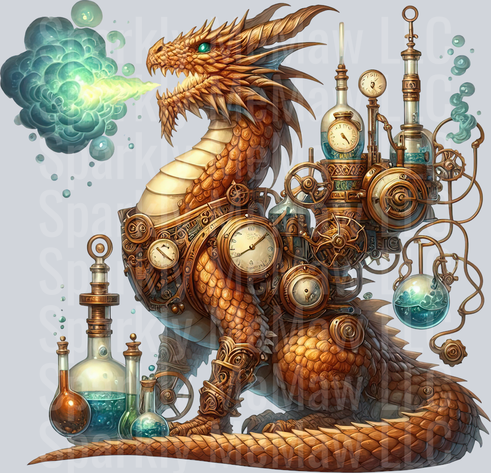 32 Steampunk Dragon UV DTF Clip Art Decal