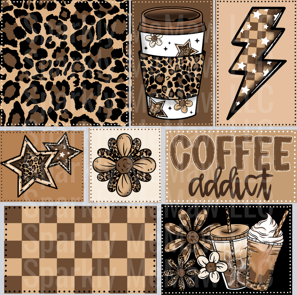 Coffee Addict 10x10 UV DTF Patchwork Sheet