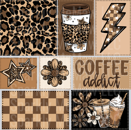 Coffee Addict 10x10 UV DTF Patchwork Sheet
