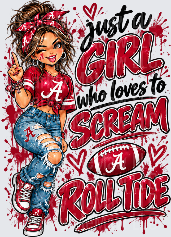 Just A Girl Loves Roll Tide is a UV DTF Decal