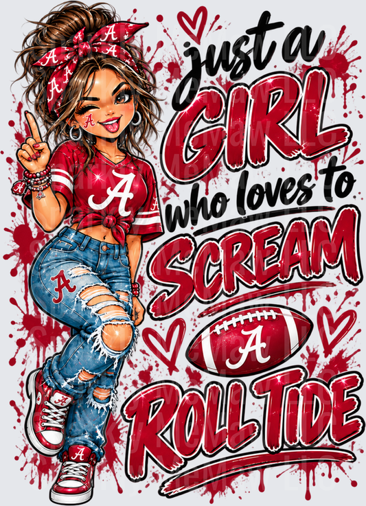 Just A Girl Loves Roll Tide is a UV DTF Decal