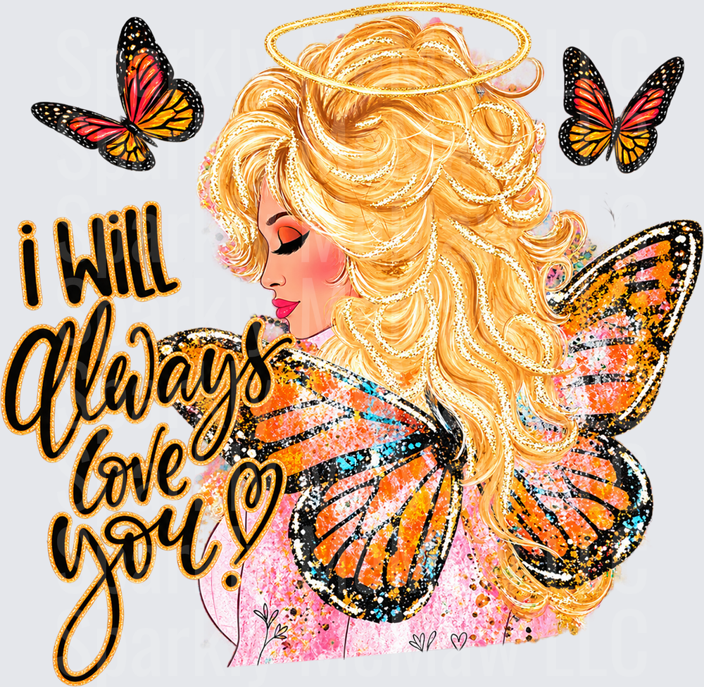 Dolly Angel Butterfly I Will Always Love You UV DTF Decal
