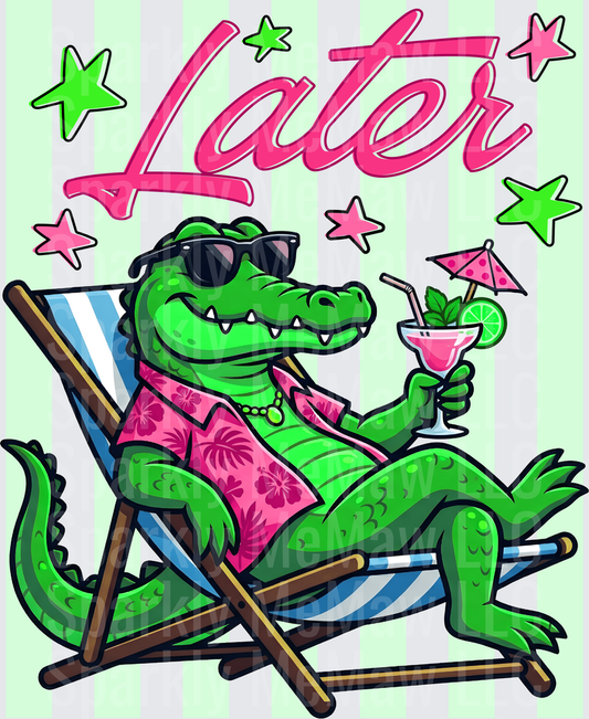 Cool Alligator in Beach Chair with Cocktail Later Gator Design UV DTF Decal