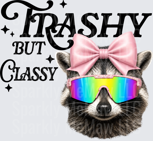 Trashy But Classy Raccoon with Pink Bow and Rainbow Sunglasses UV DTF Decal