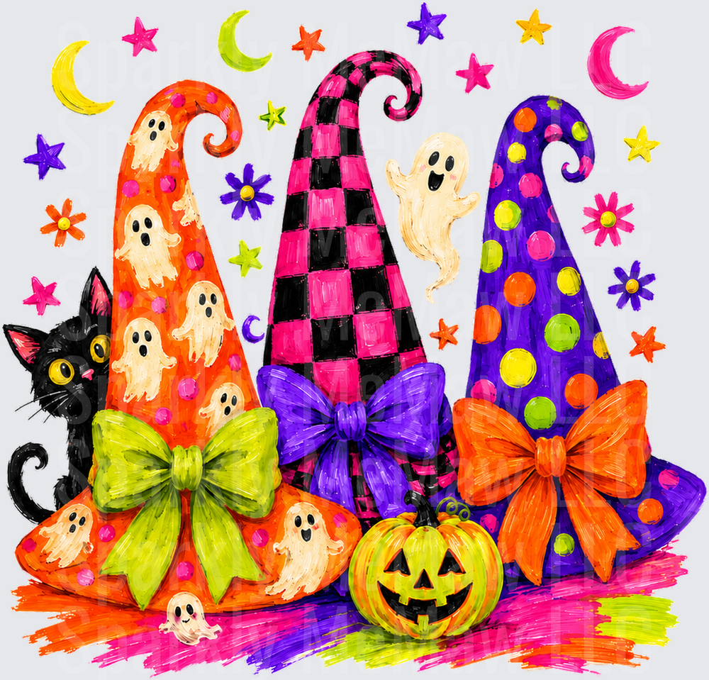 Three Festive Witch Hats Halloween is a UV DTF Decal