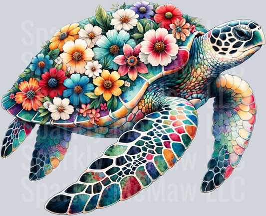floral turtle 2 Clip Art UV DTF Decal