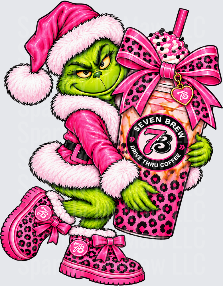Grinch Pink Seven Brew UV DTF Decal