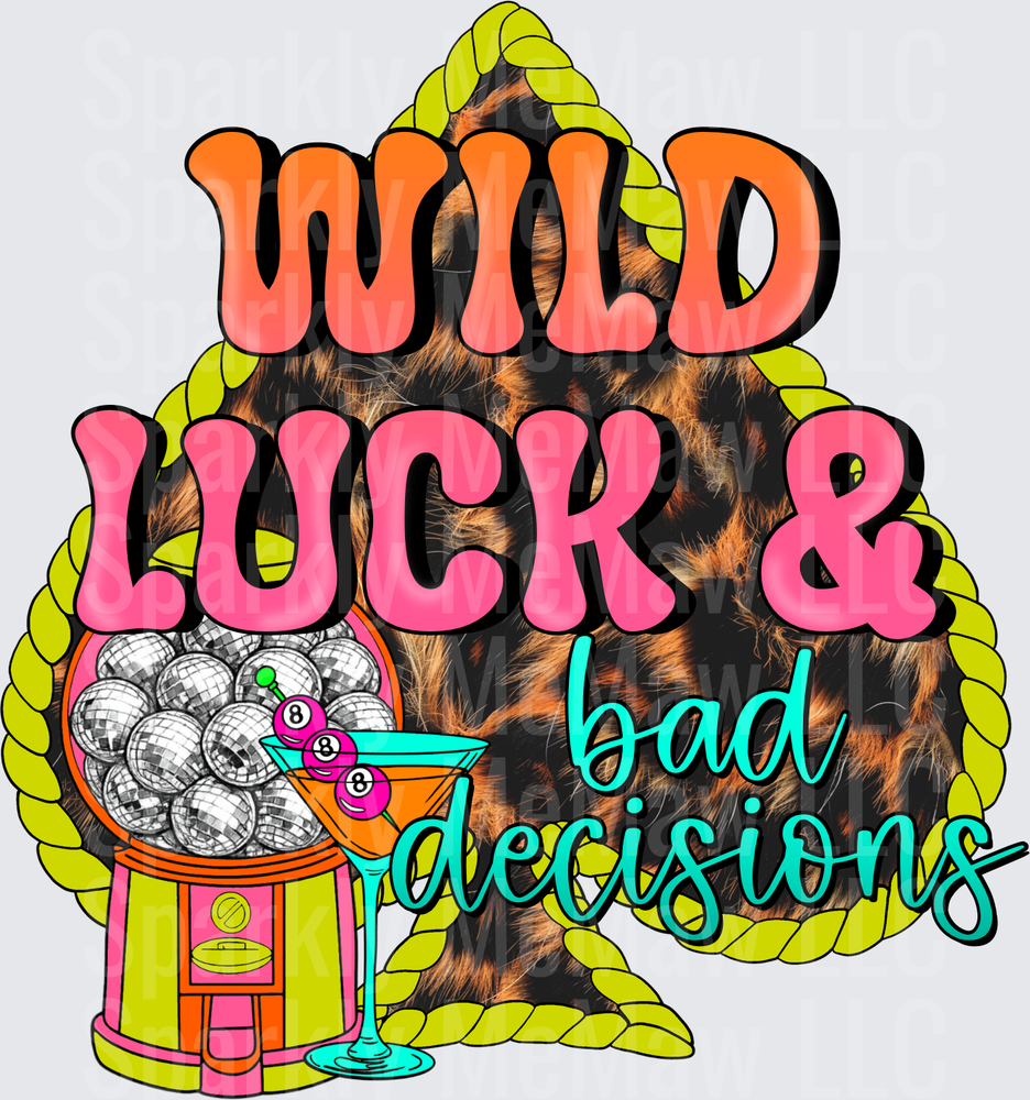 Wild Luck and Bad Decisions Leopard Print with Gumball Machine and Martini Glass UV DTF Decal